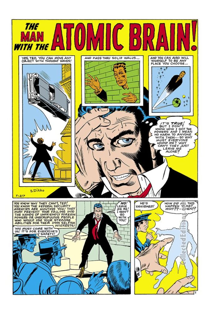 Journey Into Mystery #52, pg. 7; "The Man With the Atomic Brain!"; Stan Lee/Steve Ditko/Larry Lieber, Twlight Zone