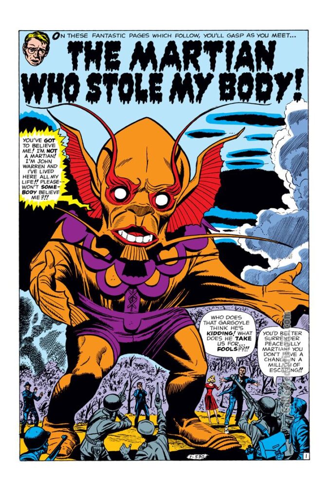 Journey Into Mystery #57. "The Martian Who Stole My Body!", pg. 1. Stan Lee Jack Kirby monsters