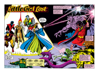 Magik #1, pgs. 2-3; pencils, John Buscema; inks, Tom Palmer; Belasco kidnaps Illyana Rasputin