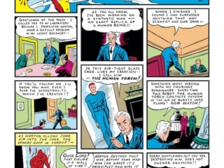 Marvel Comics #1, pg. 1; pencils and inks, Carl Burgos; First appearance of the Golden Age Human Torch/Jim Hammond/Phineas Horton