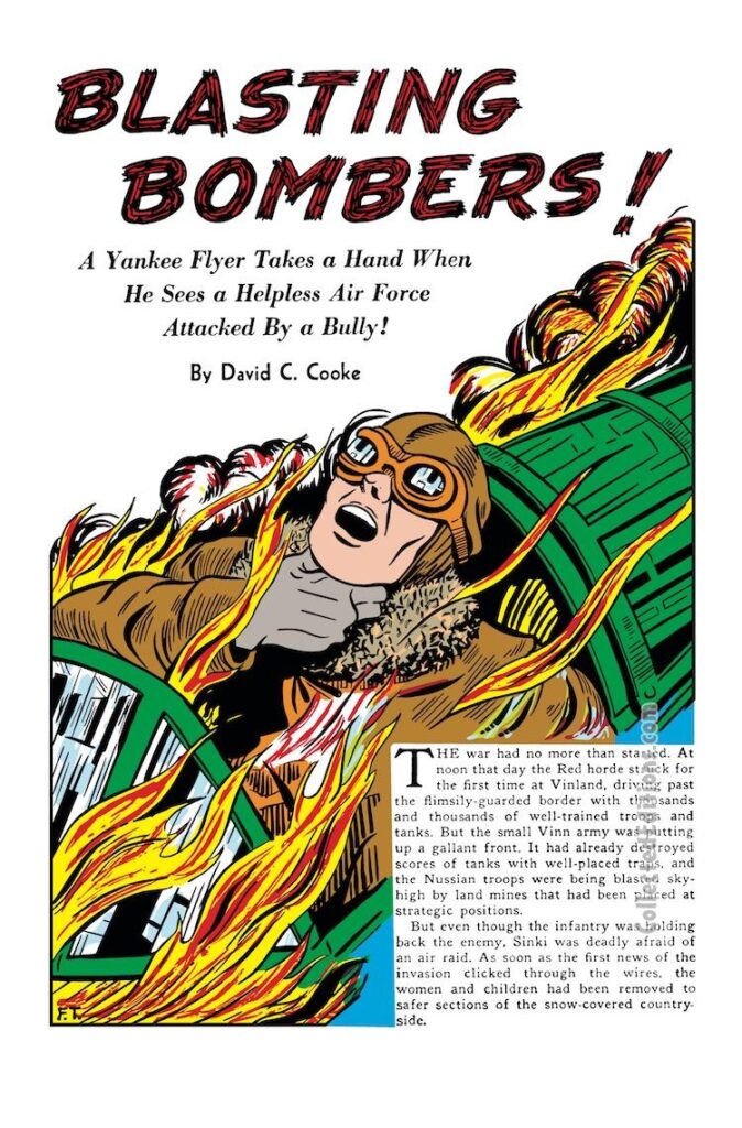 Marvel Mystery Comics #7, pg. 39; pencils and inks, Frank Thomas; Blasting Bombers WWII text story, David C. Cookie