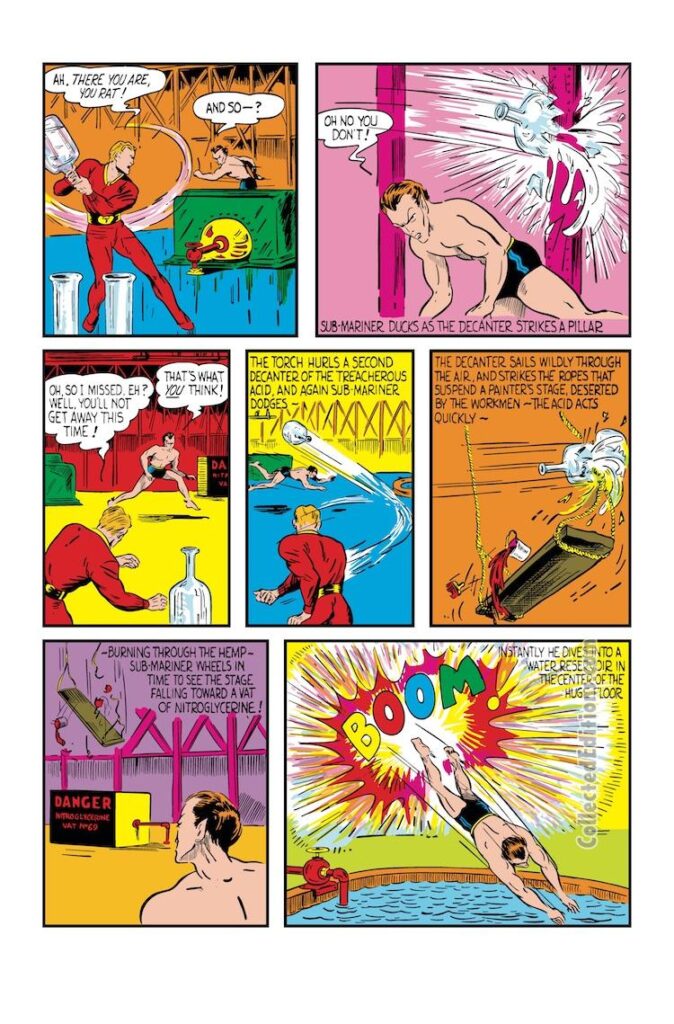 Marvel Mystery Comics #9, pg. 19; pencils and inks, Carl Burgos, Bill Everett; Human Torch vs. Sub-Mariner
