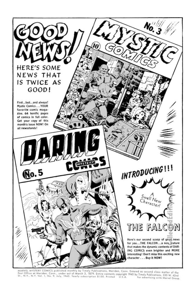 Marvel Mystery Comics #9, house ad/Mystic/Daring