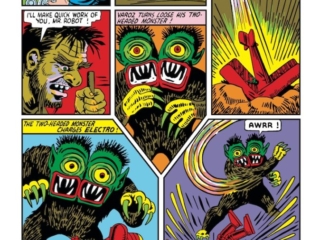 Marvel Mystery Comics #10, pg. 35; pencils and inks, Steve Dahlman; Two-Headed monster/Electro