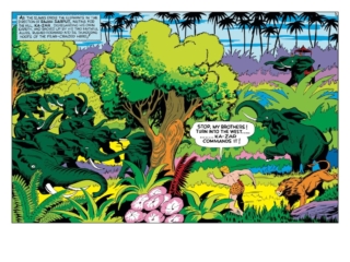 Marvel Mystery Comics #11, pgs. 32-33; pencils and inks, Ben Thompson; Ka-Zar/elephants/double-page spread splash/Timely Golden Age jungle comics