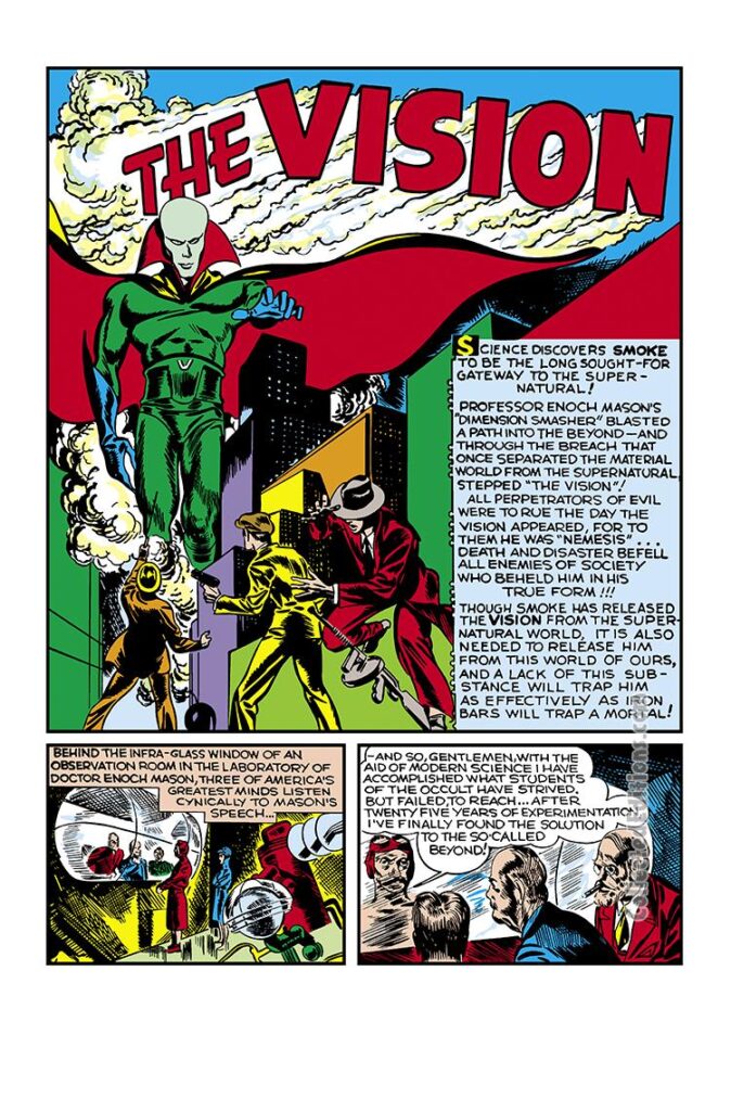 Marvel Mystery Comics #13, pg. 23; art by Joe Simon & Jack Kirby; Golden Age Vision, first appearance, Timely/Golden Age