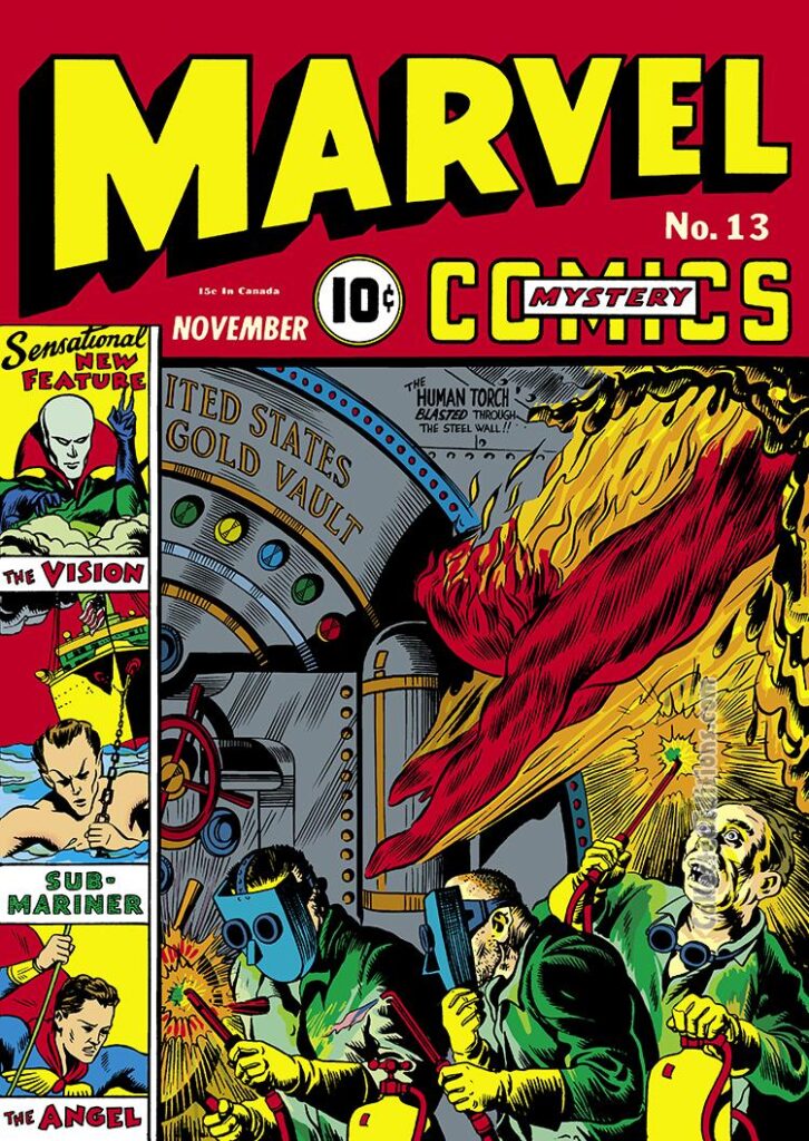 Marvel Mystery Comics #13 cover; Alex Schomburg; Human Torch/Golden Age Timely/United States Gold Vault