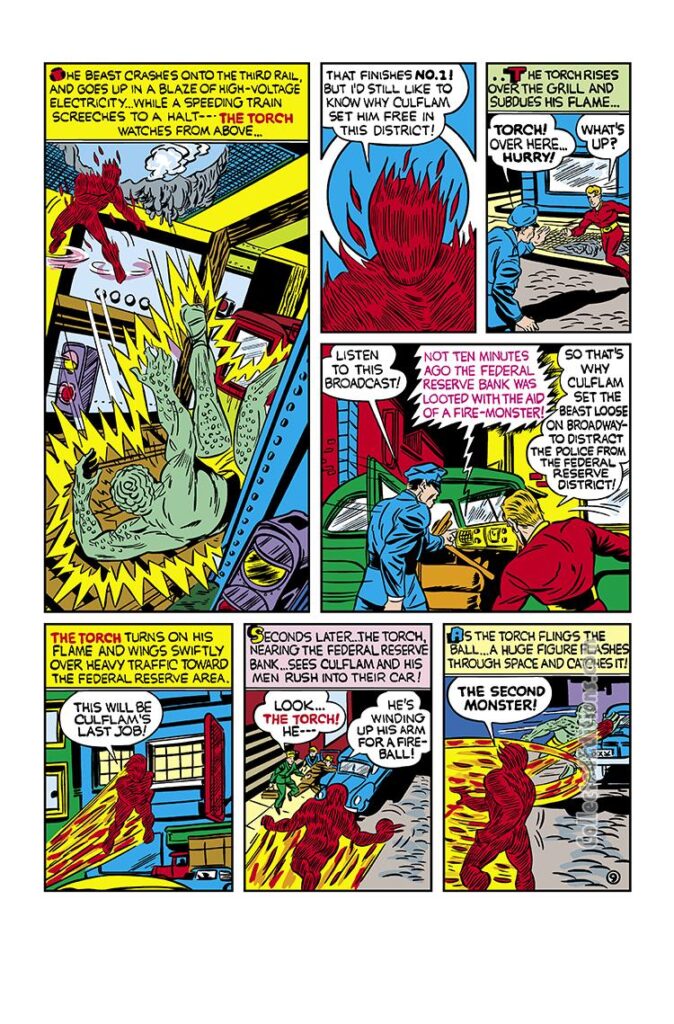 Marvel Mystery Comics #15, pg. 9; art by Carl Burgos; Human Torch/Jim Hammond/Golden Age Timely