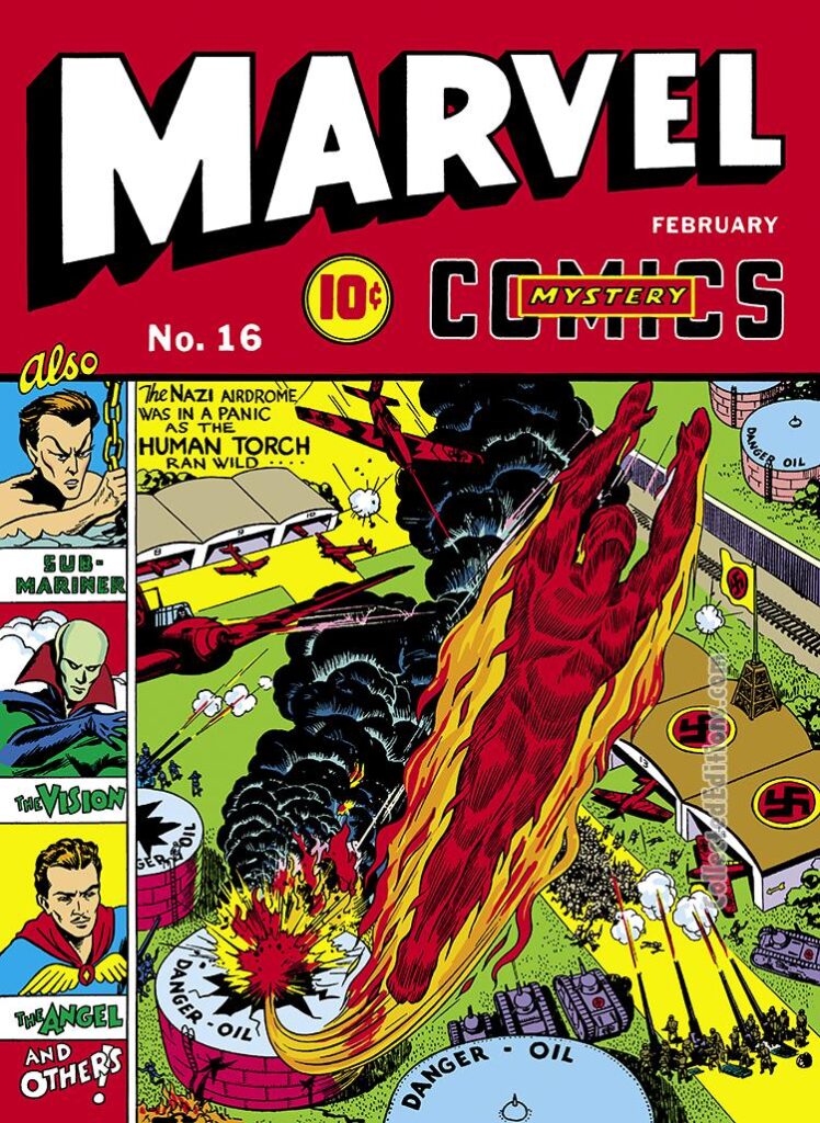 Marvel Mystery Comics #16 cover; Alex Schomburg; Human Torch Golden Age Timely Comics