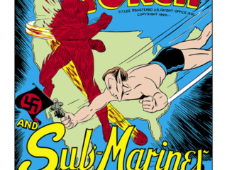 Marvel Mystery Comics #17, pg. 1; art by Carl Burgos &amp; Bill Everett; "Fighting Side by Side" Nazis/Germany/WWII