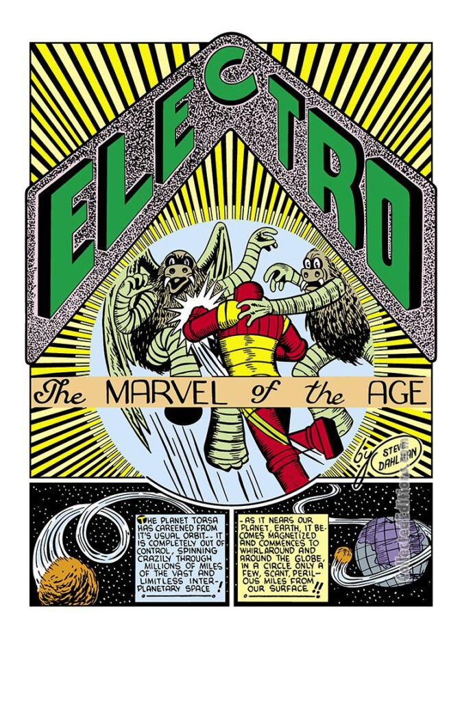 Marvel Mystery Comics #18, pg. 44; art by Steve Dahlman; Electro, the Marvel of the Age, Golden Age/Timely/robot