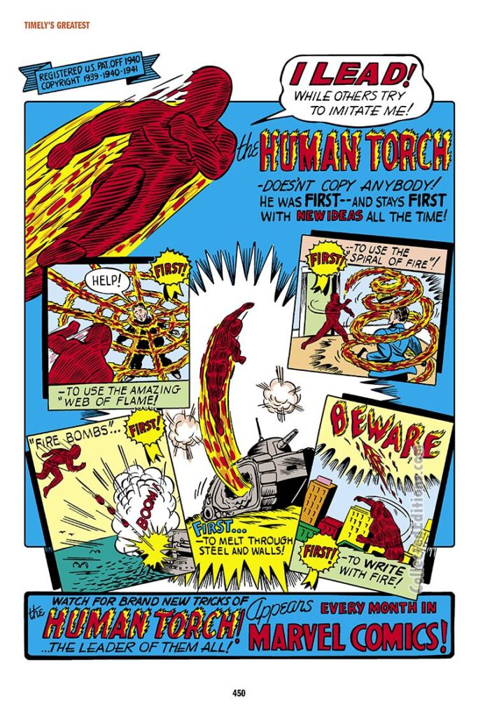 Marvel Mystery Comics #20, house ad, The Human Torch Comics