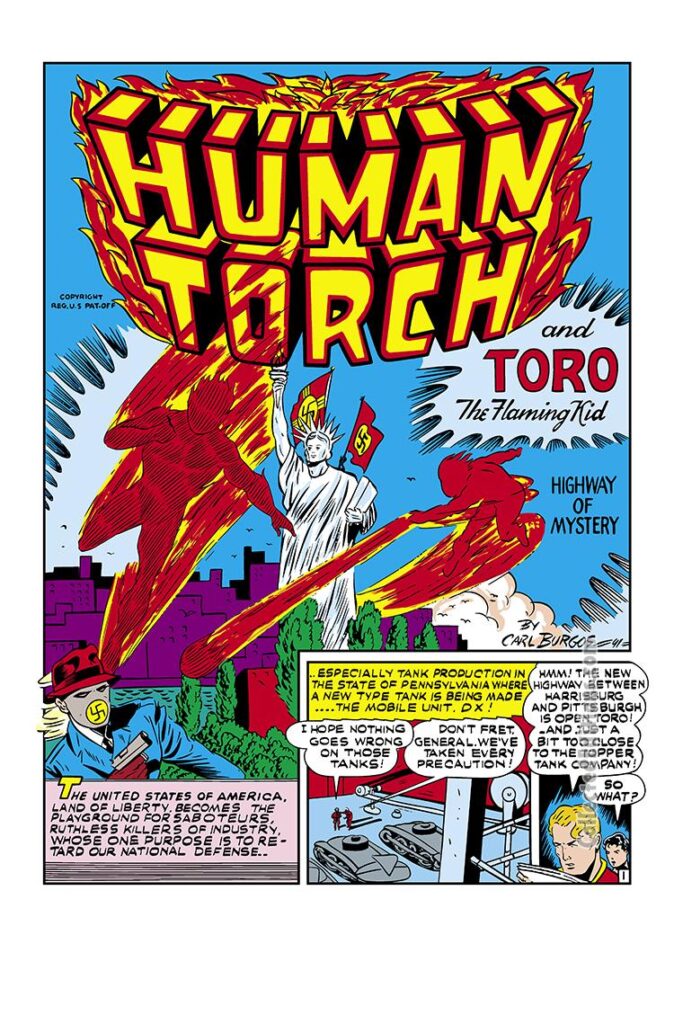 Marvel Mystery Comics #23, pg. 1; art by Carl Burgos; Human Torch/Toro the Flaming Kid/Golden Age/android/Jim Hammond