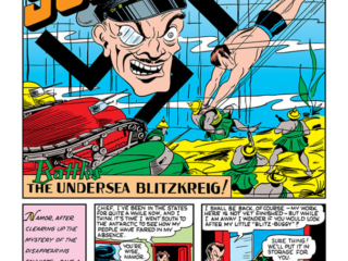 Marvel Mystery Comics #24, pg. 17; "The Sub-Mariner Battles the Undersea Blitzkrieg!", Bill Everett Namor fights the Nazis in World War II, Allied Axis powers