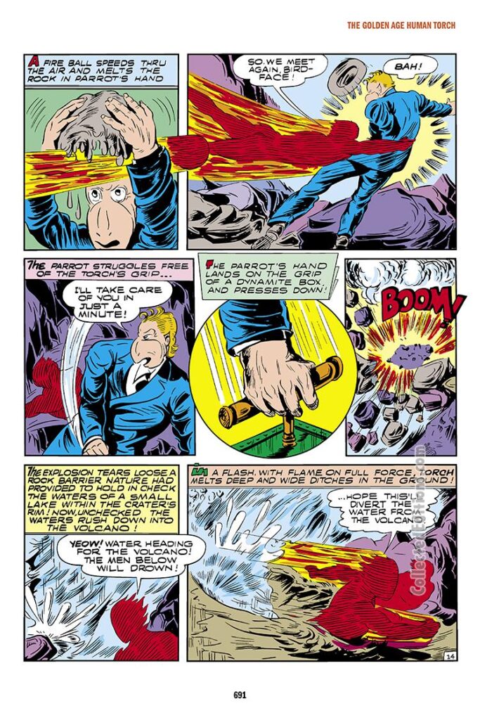 Marvel Mystery Comics #26, pg. 14; "The Parrot Strikes Back!", Golden Age Human Torch, super-villain, Carl Burgos, Timely Marvel