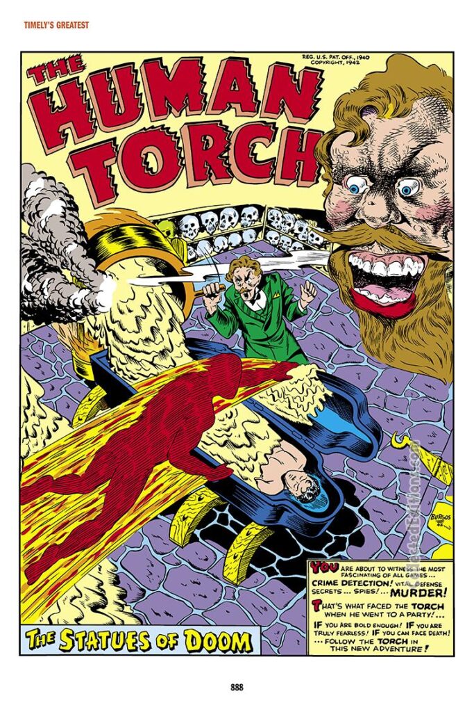 Marvel Mystery Comics #32, pg. 1; "The Statues of Doom", Carl Burgos, Human Torch, Toro