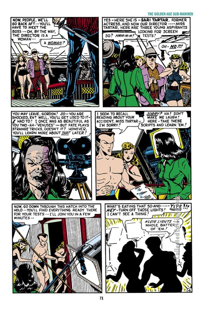 Marvel Mystery Comics #84, pg. 16; &quot;The Case of the Vanishing Venuses!&quot;; Namora, Sub-Mariner/Prince Namor/Golden Age Marvel/Timely Comics/Bill Everett/Old Hollywood/Sari Tartar