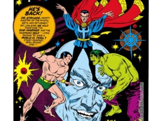 Marvel Feature #1, pg. 1; pencils, Ross Andru; inks, Bill Everett; The Day of the Defenders, first appearance, non-team, Doctor Strange, Incredible Hulk, Sub-Mariner, Roy Thomas