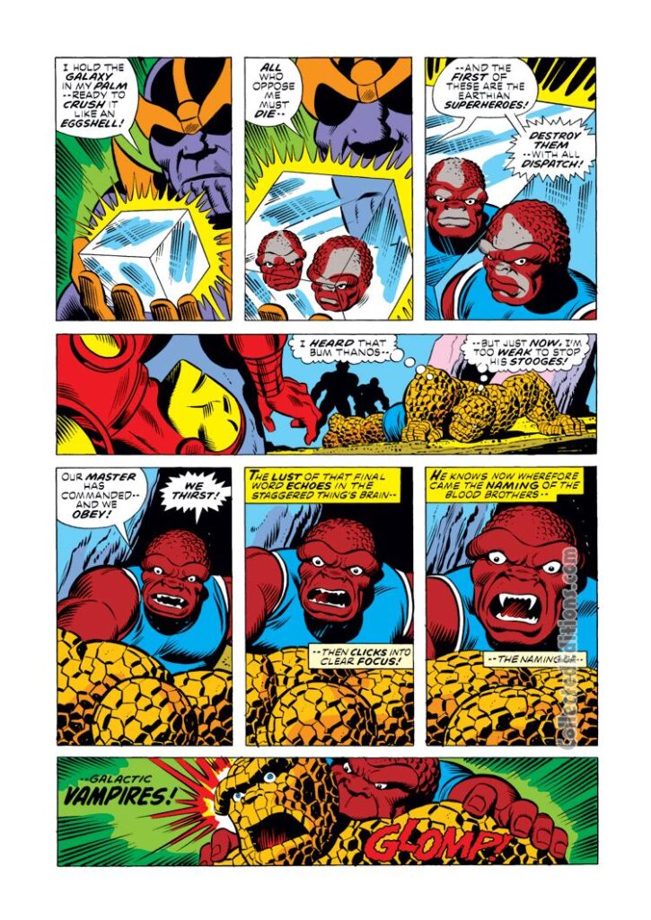 Marvel Feature #12, pg. 11; pencils, Jim Starlin; Blood Brothers/Thing/Thanos