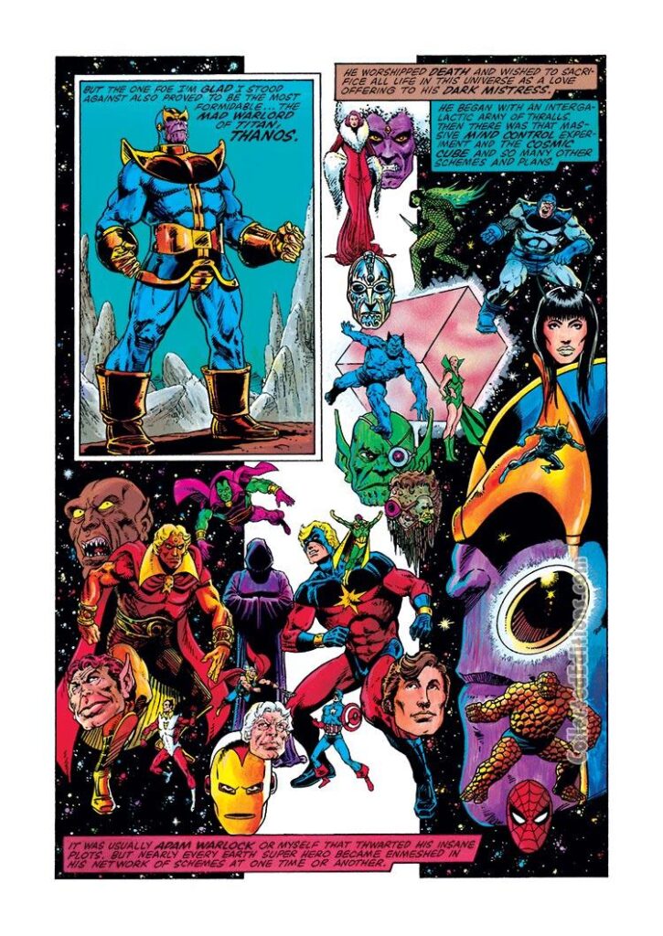 Marvel Graphic Novel #1: The Death of Captain Marvel, pg. 24; pencils and inks, Jim Starlin; Thanos, Mar-Vell, origin