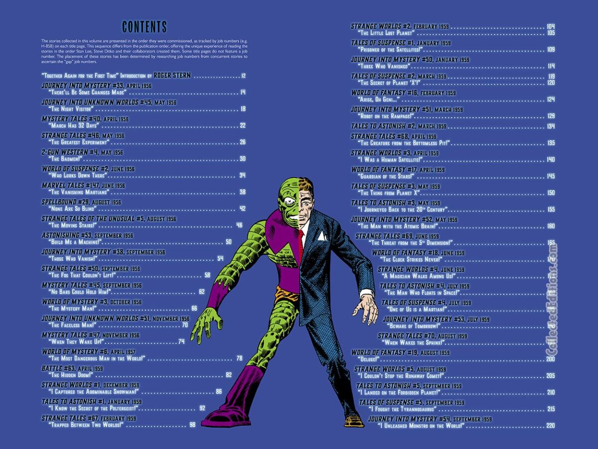 Marvel Masters of Suspense: Stan Lee &amp; Steve Ditko Omnibus Vol. 1 – Table of Contents, Part 1