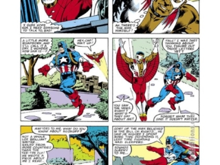 Marvel Premiere #49, pg. 10; pencils, Sal Buscema; inks, Dave Simons; Falcon, Sam Wilson, Captain America, Steve Rogers