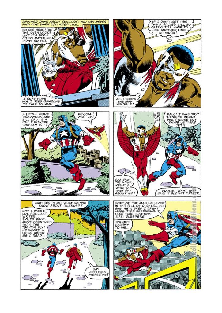 Marvel Premiere #49, pg. 10; pencils, Sal Buscema; inks, Dave Simons; Falcon, Sam Wilson, Captain America, Steve Rogers