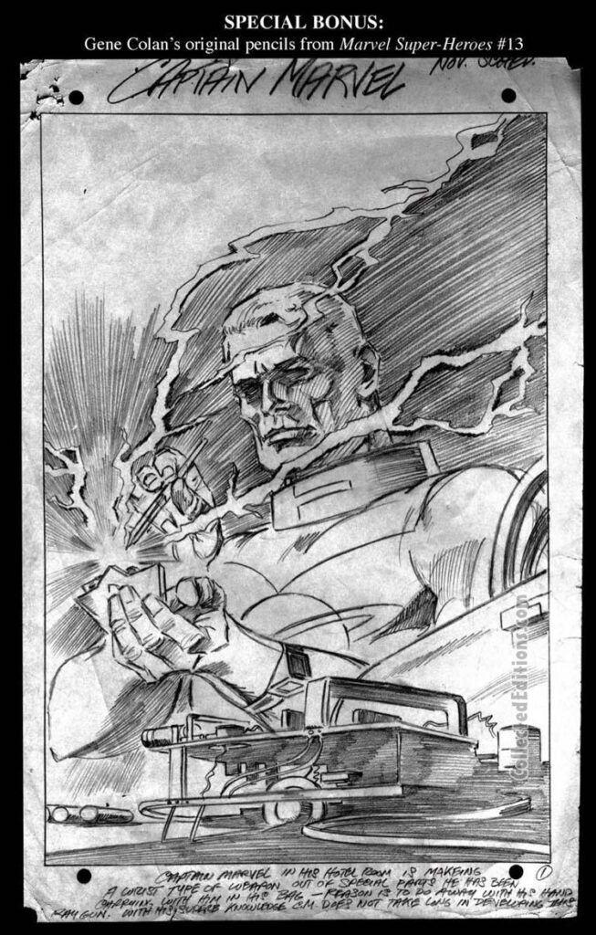 Bonus: Marvel Super-Heroes #13, pg. 1 original pencils by Gene Colan; original art, margin notes, Stan Lee