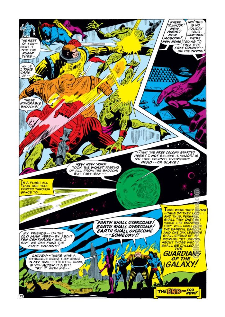 Marvel Super-Heroes #18, pg. 22; pencils, Gene Colan; first appearance of the Guardians of the Galaxy, Arnold Drake