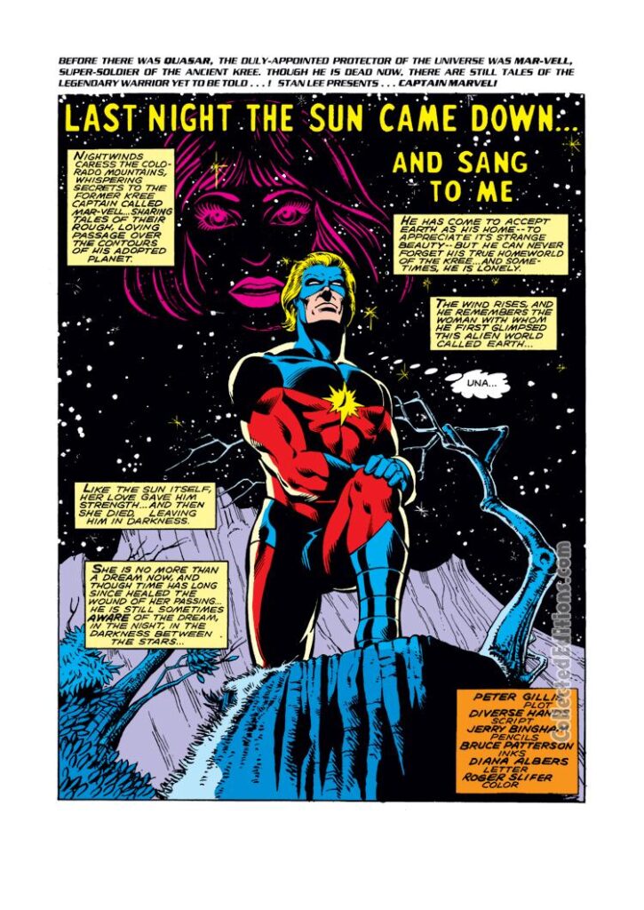 Marvel Super-Heroes #3, pg. 50; pencils, Jerry Bingham; inks, Bruce Patterson; Peter B. Gillis, Last Night the Sun Came Down and Sang to Me, Mar-Vell, Medic Una