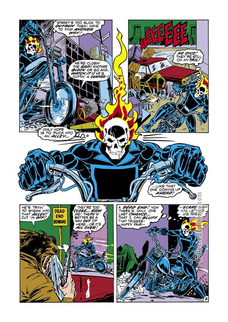 Marvel Spotlight #5, pg. 3; pencils and inks, Mike Ploog; Ghost Rider, first appearance Johnny Blaze