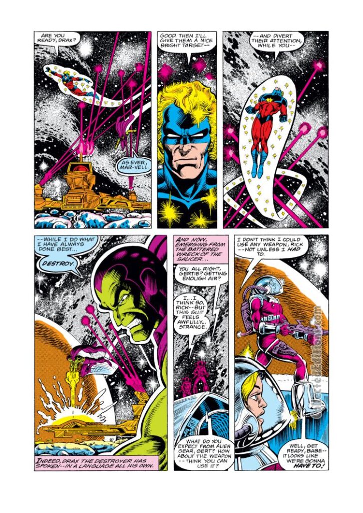 Marvel Spotlight #1, pg. 5; pencils, Pat Broderick; inks, Bruce Patterson; Mar-Vell, Drax the Destroyer