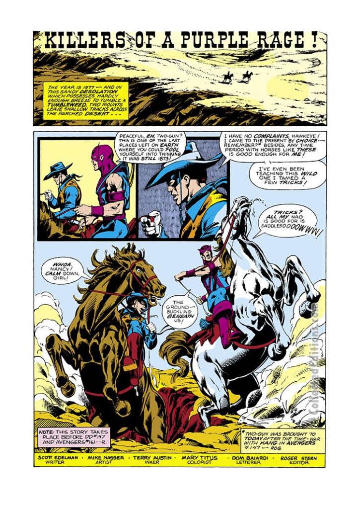 Marvel Tales #100, pg. 20; pencils, Michael Netzer; inks, Terry Austin; Hawkeye/Two-Gun Kid