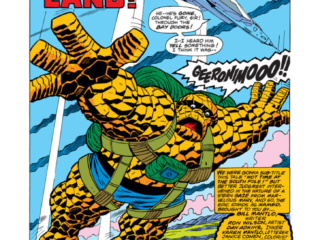 Marvel Two-In-One #16, pg. 1; pencils, Ron Wilson; inks, Dan Adkins Marvel Two-In-One #16, pg. 1; pencils, Ron Wilson; Thing/Into the Savage Land/splash page