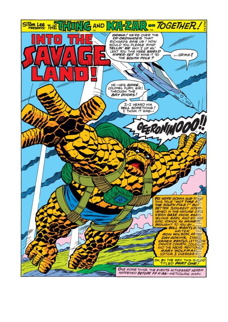 Marvel Two-In-One #16, pg. 1; pencils, Ron Wilson; Thing/Into the Savage Land/splash page
