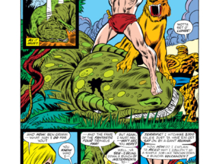 Marvel Two-In-One #16, pg. 10; pencils, Ron Wilson; inks, Dan Adkins Marvel Two-In-One #16, pg. 10; pencils, Ron Wilson; Ka-Zar/Zabu/Thing