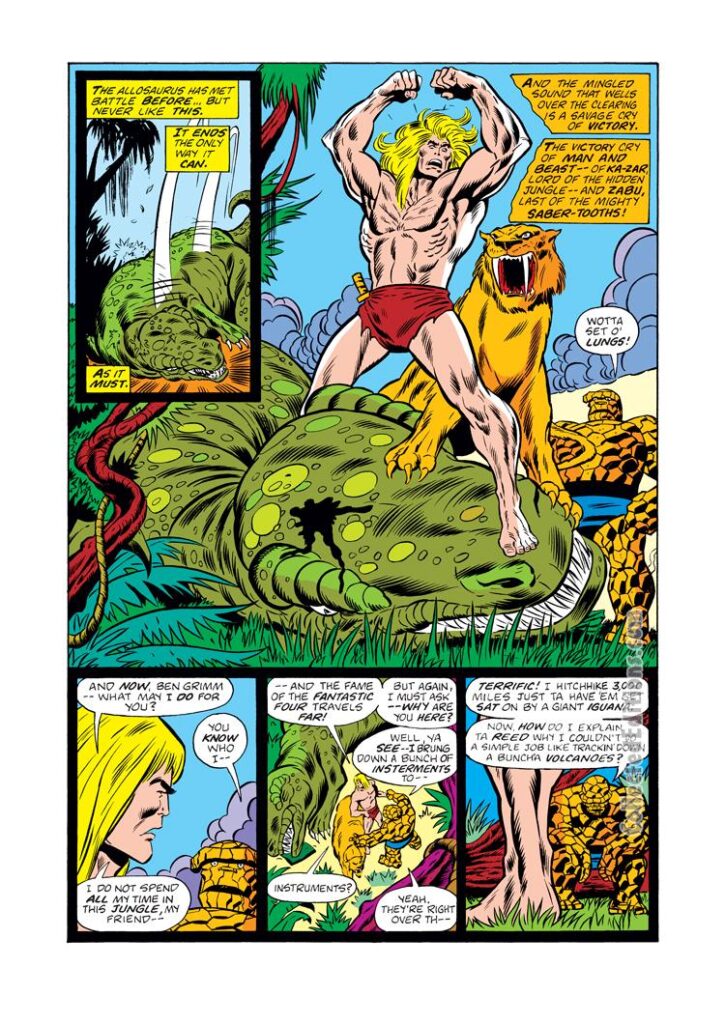 Marvel Two-In-One #16, pg. 10; pencils, Ron Wilson; Ka-Zar/Zabu/Thing