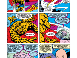 Marvel Two-In-One #20, pg. 2; pencils, Sal Buscema; inks, Sam Grainger Marvel Two-In-One #20, pg. 2; pencils, Sal Buscema; Thing/swastika/Brain Drain