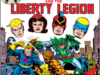 Marvel Two-In-One #20 cover; pencils, Jack Kirby; inks, Frank Giacoia; alterations, John Romita Sr. Marvel Two-In-One #20 cover; pencils, Jack Kirby; inks, Frank Giacoia; Liberty Legion/Thing