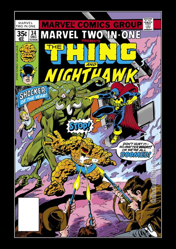 Marvel Two-In-One #34 cover; pencils, John Buscema; Thing/Nighthawk