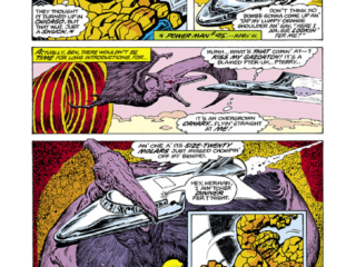 Marvel Two-In-One #35, pg. 2; pencils and inks, Ernie Chan; Thing/dinosaur/pterodactyl