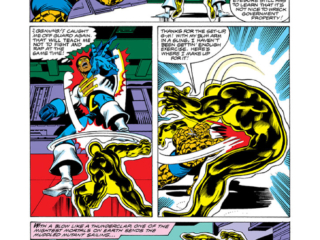 Marvel Two-In-One #55, pg. 14; pencils, John Byrne; Thing/Black Goliath/Bill Foster/Nuklo/Project Pegasus