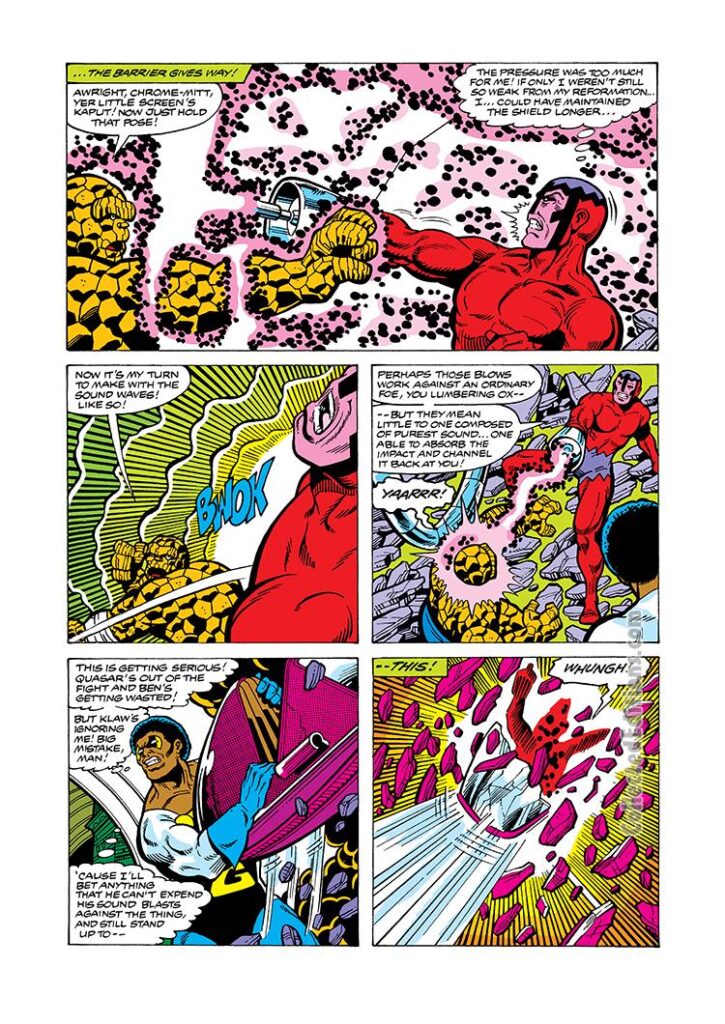 Marvel Two-In-One #57, pg. 17; pencils, George Pérez; inks, Gene Day; Thing/Klaw/Black Goliath