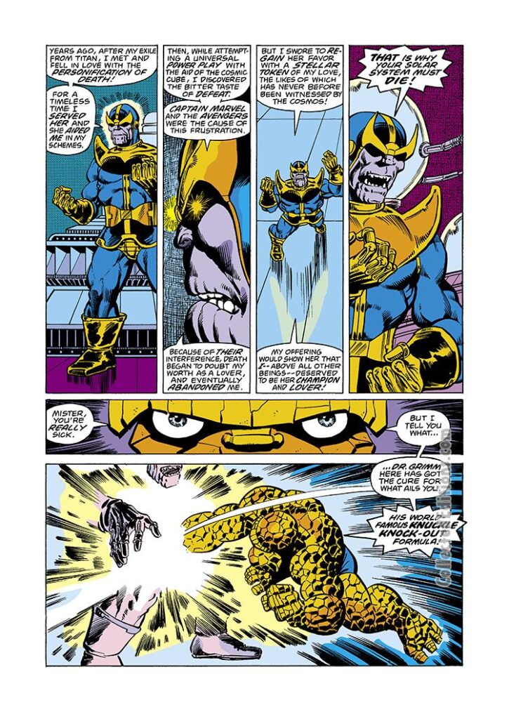 Marvel Two-In-One Annual #2, pg. 19; pencils, Jim Starlin; Thanos vs. Thing
