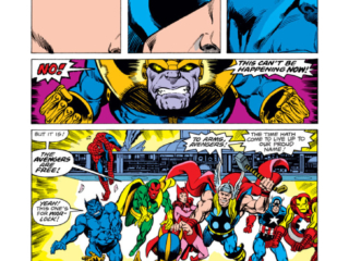 Marvel Two-In-One Annual #2, pg. 23; pencils, Jim Starlin; inks, Joe Rubinstein; Vs. Thanos