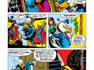 Marvel Treasury Edition #12, pg. 11; pencils, Sal Buscema; inks, Klaus Janson; Defenders, Howard the Duck, Doctor Strange, Valkyrie, Nighthawk