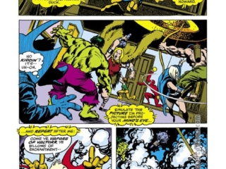 Marvel Treasury Edition #12, pg. 19; pencils, Sal Buscema; inks, Klaus Janson; Defenders, Doctor Strange, Incredible Hulk, Valkyrie