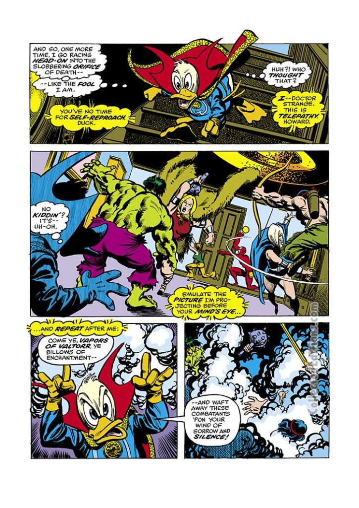 Marvel Treasury Edition #12, pg. 19; pencils, Sal Buscema; inks, Klaus Janson; Defenders, Doctor Strange, Incredible Hulk, Valkyrie