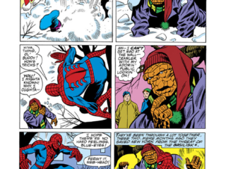 Marvel Treasury Edition #13, pg. 3; pencils, George Tuska; inks, Don Perlin Marvel Treasury Edition #13, pg. 3; pencils, George Tuska; Spider-Man/Thing/Christmas
