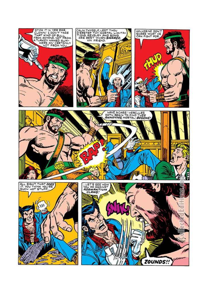 Marvel Treasury Edition #26, pg. 77; pencils, Ken Landgraf; inks, George Pérez; Hercules/Wolverine